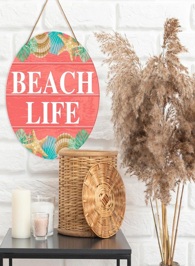 Muktoujaumai Beach House Sign Wall Decor, Summer Beach Hanging Sign Decor Farmhouse Wall Decorations Seashell Wood Sign for Front Door, Patio, Porch, Bathroom, Housewarming Gift for Beach House Home, Beach Life - Image 3