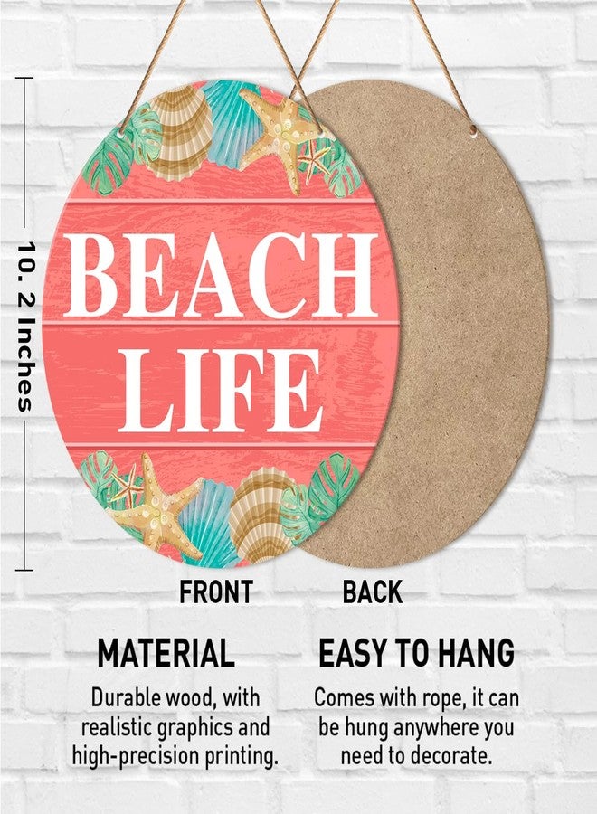 Muktoujaumai Beach House Sign Wall Decor, Summer Beach Hanging Sign Decor Farmhouse Wall Decorations Seashell Wood Sign for Front Door, Patio, Porch, Bathroom, Housewarming Gift for Beach House Home, Beach Life - Image 2