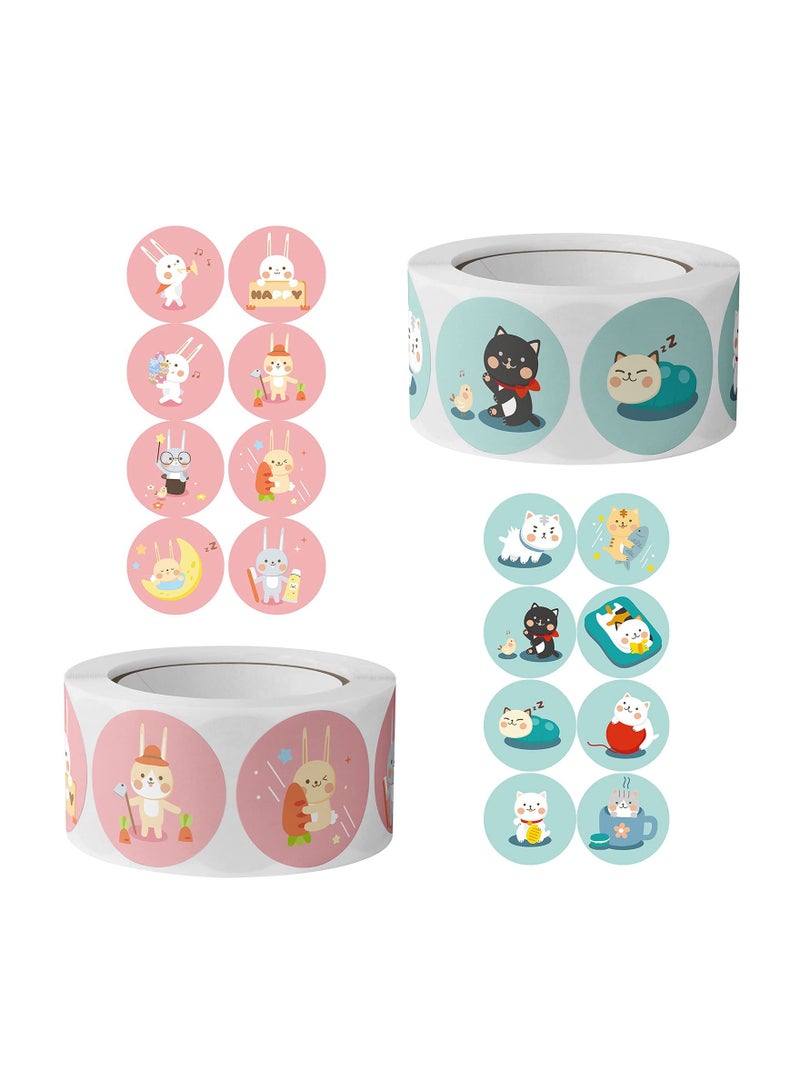 Zikra 1000 Piece Reward Stickers, Cartoon Animal Stickers Self-Adhesive Assorted Animal Stickers Educational Animal Stickers Colorful Cartoon Stickers for Children Parents Scrapbooks (Cat Rabbit) - Image 1