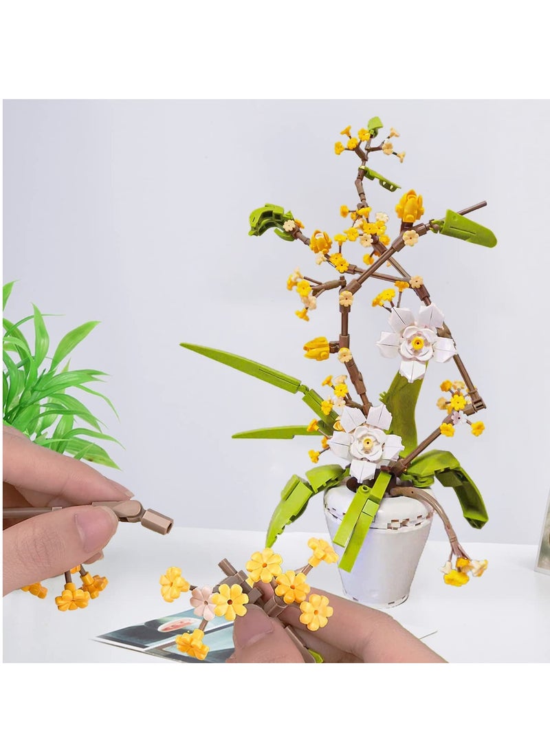 SYOSI - مجموعة بناء باقة زهور شجرة بونساي عطرية من Osmanthus Fragrans، لعبة بناء نباتات صناعية، مشروع بناء إبداعي للبالغين، مجموعة نباتية متوافقة مع ليغو (430 قطعة) - Image 1