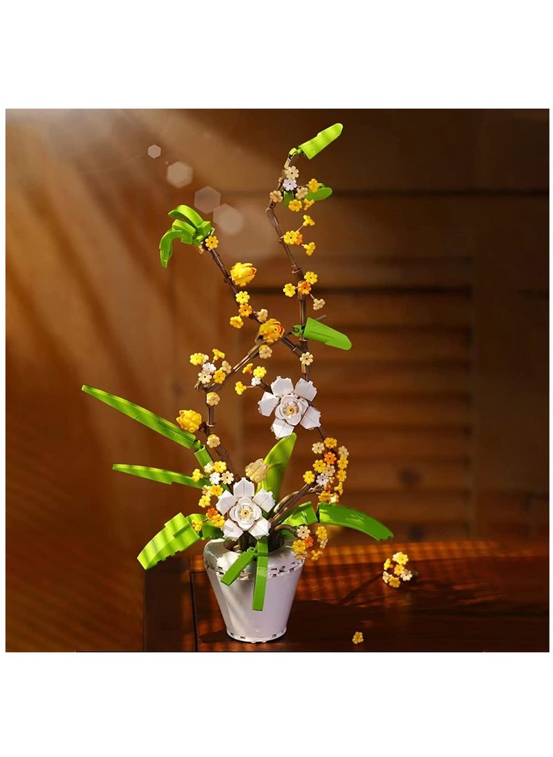 SYOSI - مجموعة بناء باقة زهور شجرة بونساي عطرية من Osmanthus Fragrans، لعبة بناء نباتات صناعية، مشروع بناء إبداعي للبالغين، مجموعة نباتية متوافقة مع ليغو (430 قطعة) - Image 1