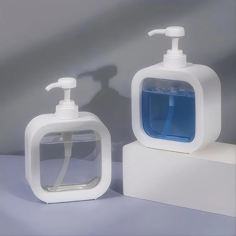 FLYMORE 2 Pack Hand Soap Dispenser for Bathroom, Modern Dish Soap Dispenser for Kitchen Sink, Liquid Soap Container with Pump, Clear Plastic Soap Pump Bottles 300 ML (White) - Image 1