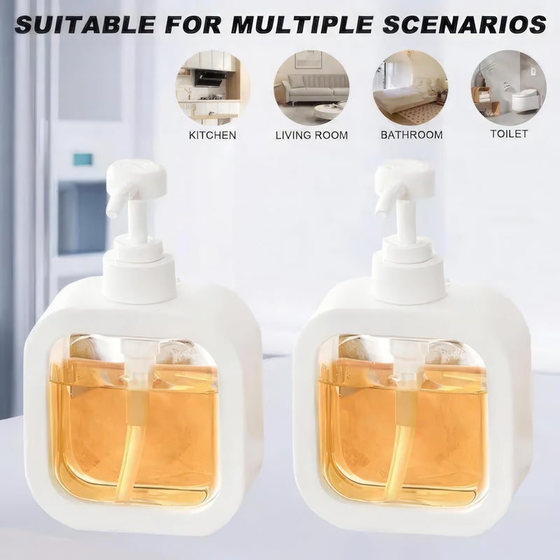 FLYMORE 2 Pack Hand Soap Dispenser for Bathroom, Modern Dish Soap Dispenser for Kitchen Sink, Liquid Soap Container with Pump, Clear Plastic Soap Pump Bottles 300 ML (White) - Image 3
