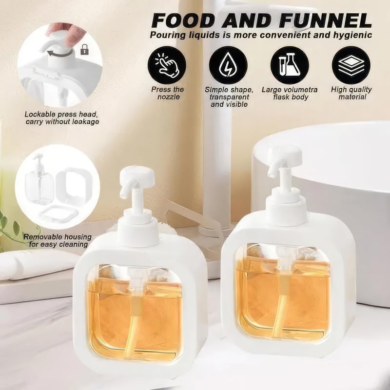 FLYMORE 2 Pack Hand Soap Dispenser for Bathroom, Modern Dish Soap Dispenser for Kitchen Sink, Liquid Soap Container with Pump, Clear Plastic Soap Pump Bottles 300 ML (White) - Image 4
