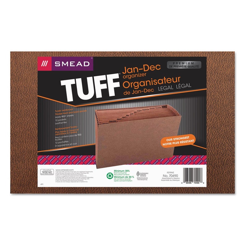 Smead TUFF Expanding File 12 Pockets Monthly JanDec Legal Size Redrope 70490 brown