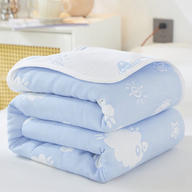 100% Cotton Lightweight Summer Baby Blanket (Zoo Blue) 