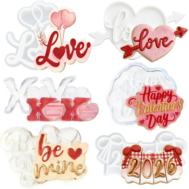 Flycalf Cookie Cutters Love Set of 7 with Plunger Stamps Detailed Holiday Cake PLA 3.5" Baking Accessories Cutter Molds Gifts to for Party Kitchen Supplies - Image 1