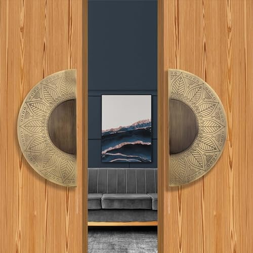 WODIX Mandala Main Door Handle Round Shape 8 inch Antique Finish, 2 pcs (Brass Antique) - Image 2