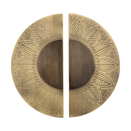 WODIX Mandala Main Door Handle Round Shape 8 inch Antique Finish, 2 pcs (Brass Antique) - Image 1