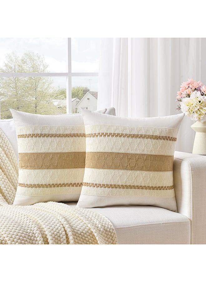 Fancy Homi مجموعة من 2 أغطية وسائد زخرفية عتيقة للكنبة، السرير والأريكة، نمط ساحلي بوهيمي وريفى، تصميم جمالي وحديث - 45x45 سم - بني فاتح - Image 1