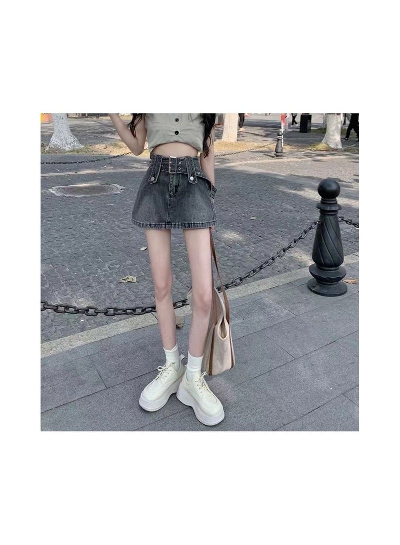 1-Piece Ladies and Girls Short Skirt,Summer Thin Trendy Loose Fitting Womens Denim Short Skirt,Casual and Versatile Girls Short Skirt,Colour Grey,Size S - Image 5
