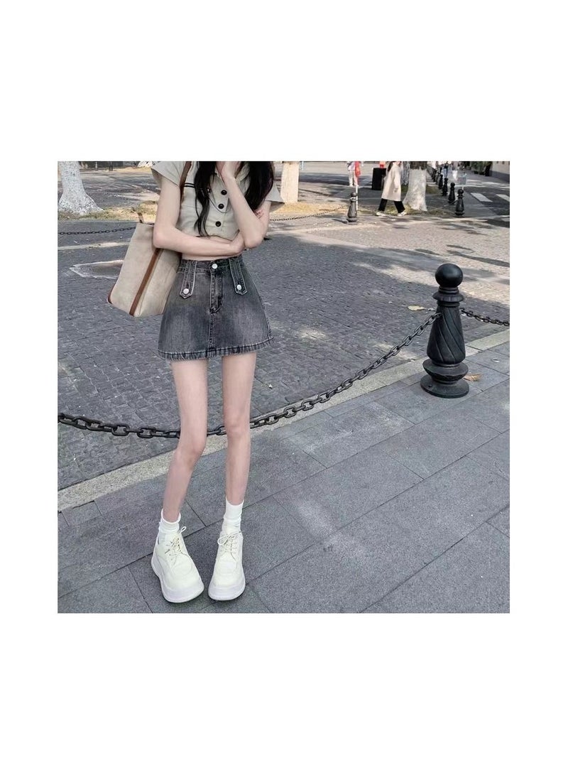 1-Piece Ladies and Girls Short Skirt,Summer Thin Trendy Loose Fitting Womens Denim Short Skirt,Casual and Versatile Girls Short Skirt,Colour Grey,Size S - Image 4
