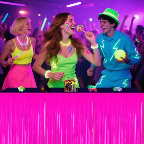 Fayoo Glow in the Dark Party Supplies - 4Pack Neon Party Decoration UV Reactive Tinsel Foil Fringe Table Skirts, 31.5" x 118" Fluorescent Neon Streamers for Birthday, Rave, Blacklight, Glow Event - Image 5