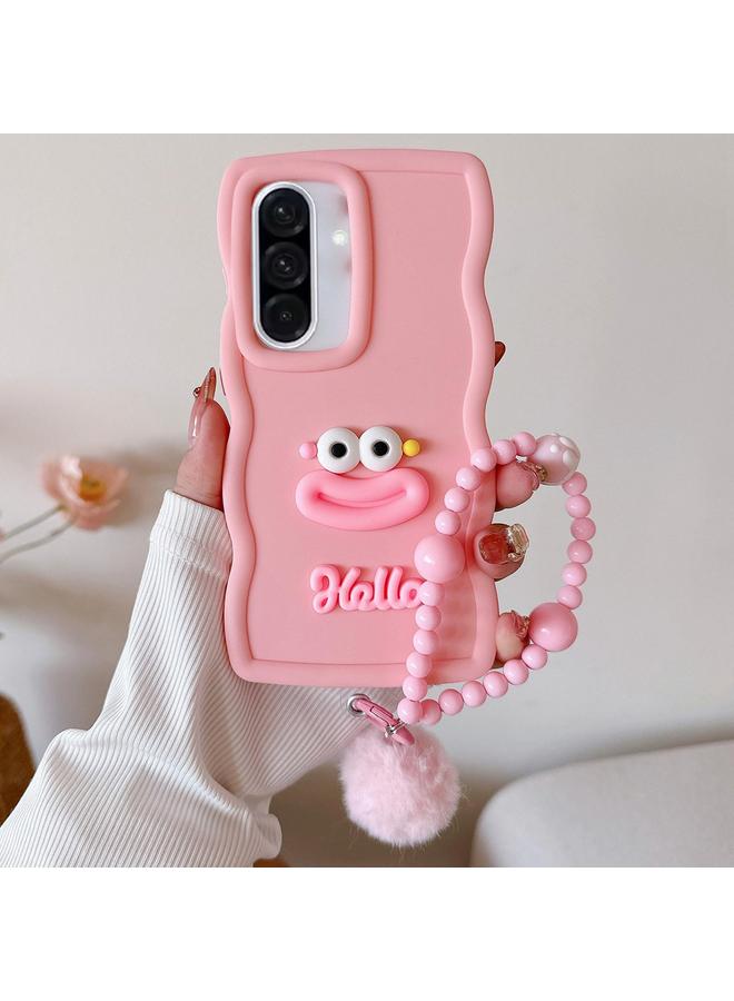 جراب هاتف من مادة TPU بتصميم فم النقانق الكرتونية مع سلسلة من الخرز لهاتف Samsung Galaxy A36 5G / A56 (وردي)