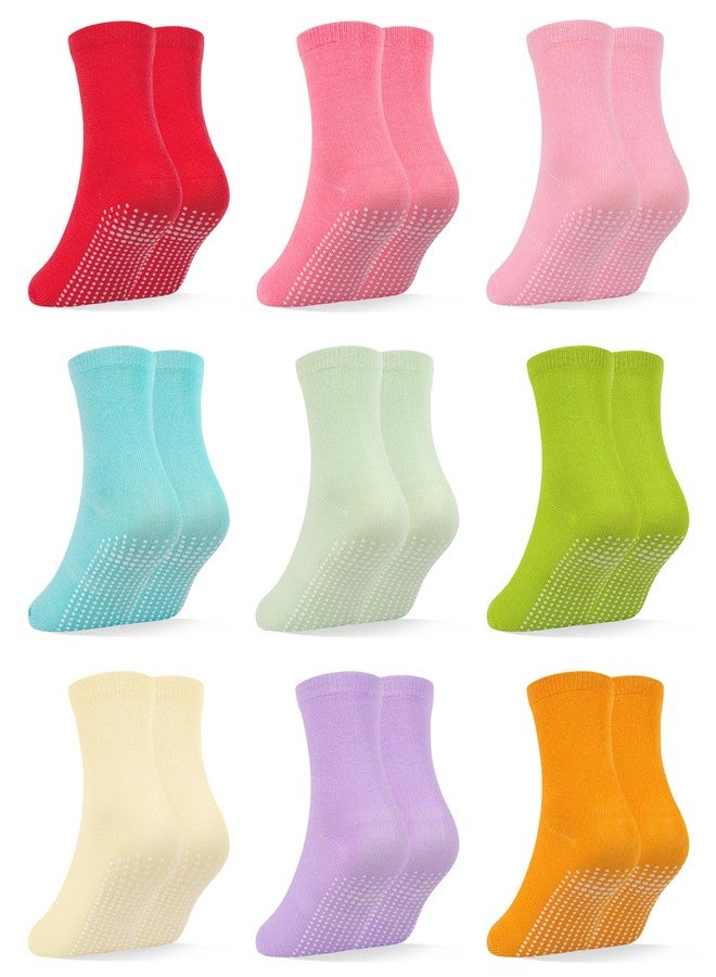 GRPSKCOS Baby Toddler Socks with Grip- 9 Pairs Anti-Skid Infant Socks for Crawling Walking Playing Non Slip Kids Boys Girls(05 Bright- 9 Pairs,0-6 Months) - Image 1