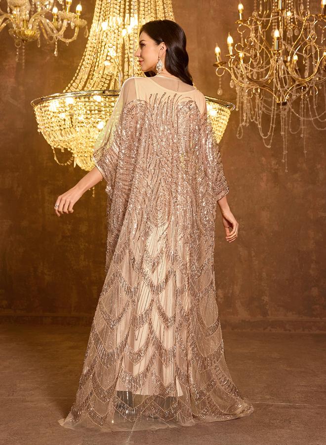SUPGIR Beige Embellished Kimono with Inner Dress Co-Ords - Image 3