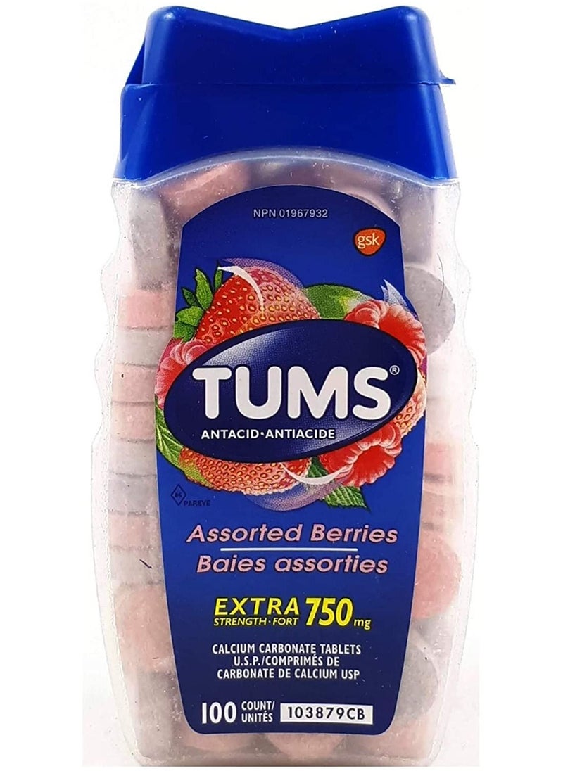 gsk Tums Antacid Extra Strength Chewable Assorted Berries 100 Tablets 