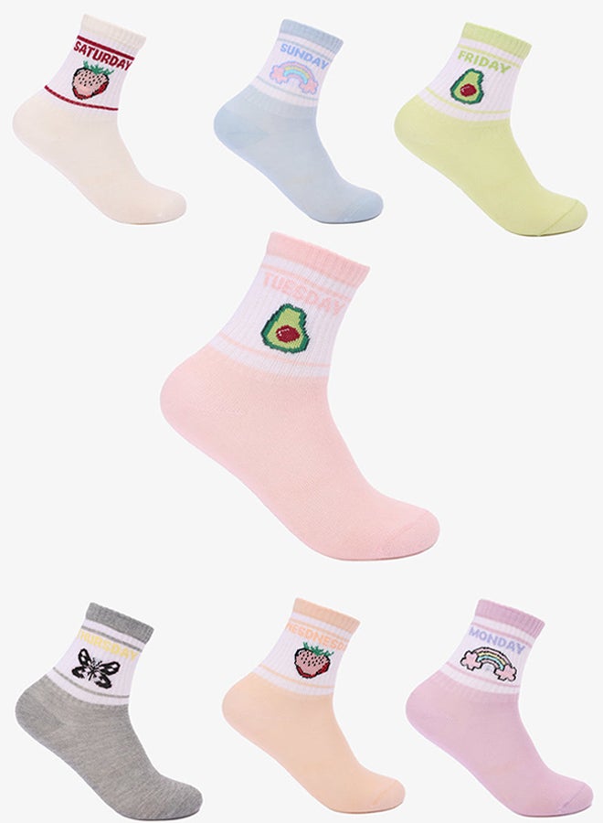 Carina Girly Printed Cuff Socks - 7 Pairs - Image 1