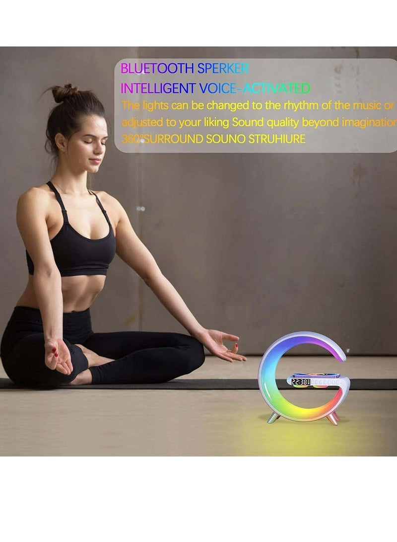 RGB Atmosphere Lamp,Color Changing Mood Light with Wireless Charger,15W LED Bedside lamp with Time Display, Dimmable Night Light with Alarm Clock, Bluetooth Speaker and APP Control for Bedroom - Image 3
