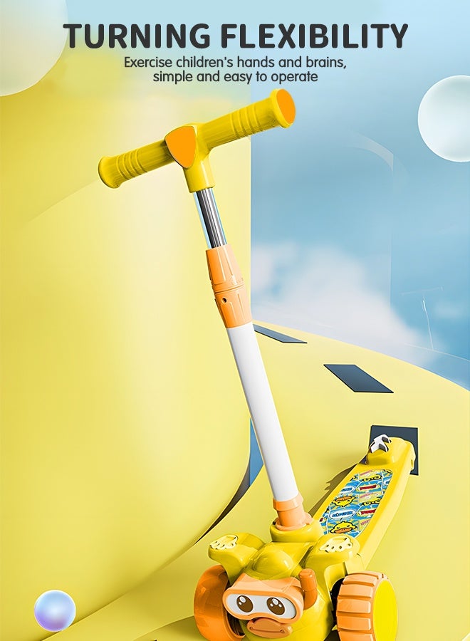 GROIC سكوتر أطفال قابل للطي 2 في 1 مع موسيقى وضوء، عجلات متلألئة، مقعد ومقود قابلين للتعديل، منصة عريضة غير قابلة للانزلاق، سكوتر ثلاثي العجلات للأولاد والبنات - Image 3