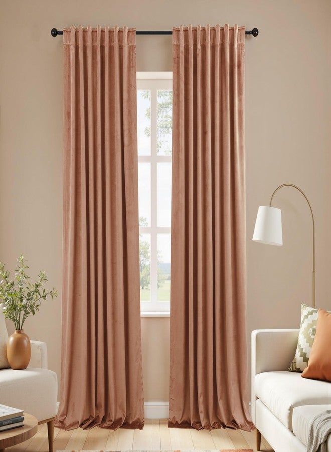 KOUFALL ستائر مخملية من كوفول، طول 52 × 84 بوصة، لون قرفة فاتح، مزودة بحلقات خلفية - Image 4