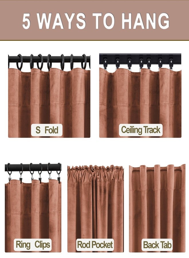 KOUFALL ستائر مخملية من كوفول، طول 52 × 84 بوصة، لون قرفة فاتح، مزودة بحلقات خلفية - Image 3