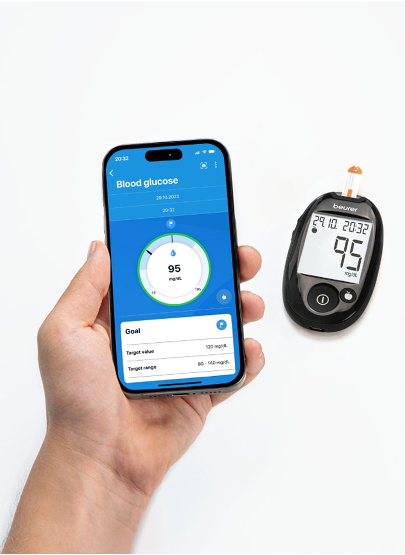 Beurer - GL 44 - Blood Sugar Monitor | Easy-to-Use Glucose Meter with XXL Display | Soft+Safe Lancing Aid and Data Transfer Capability | Black | Lancing Aid + 10 Lancets - Image 1