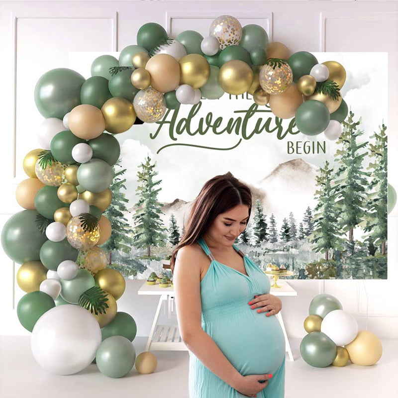 Mocsicka Let The Adventure Begin Backdrop Adventure Awaits Baby Shower Birthday Party Decoration Rustic Forest Mountains Woodland Photography Background (7x5ft (82x60 inch)) - Image 3