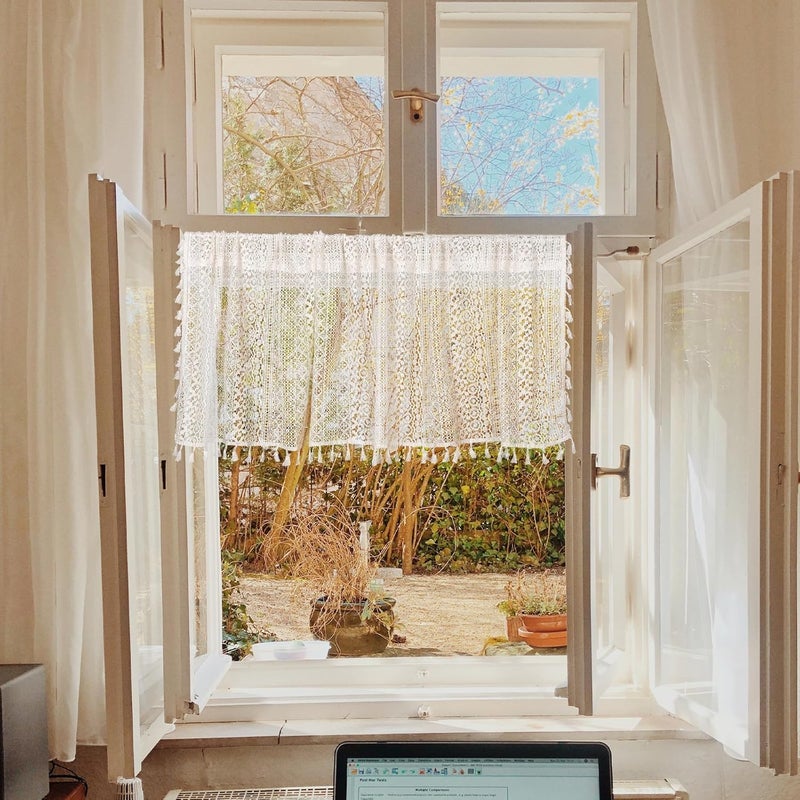 Abaodam Lace Valance Short Curtain Hollow Crochet Window Treatment for Kitchen Bathroom Rod Pocket Sheer Decorative Drapes - Image 4