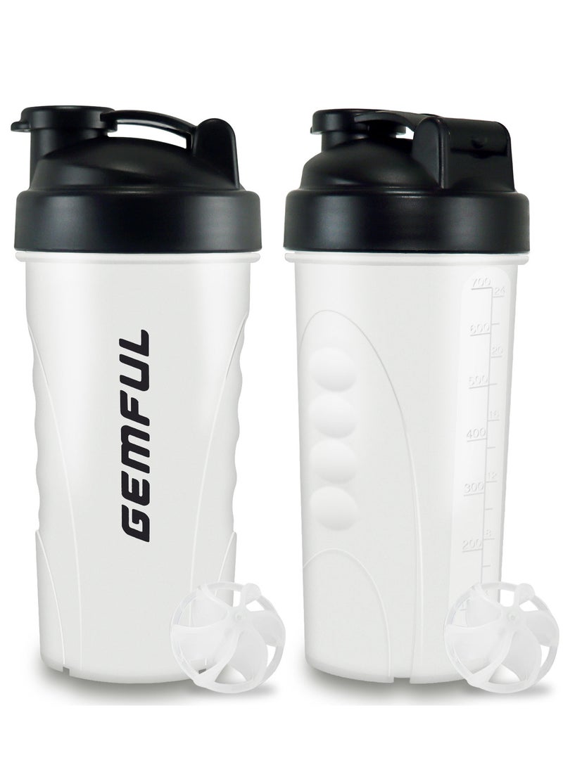 GEMFUL 750ml Protein Shaker Bottle - Leakproof Plastic Mixing Cup with Blending Ball, BPA-Free Gym Bottle for Workout & Whey (2-Pack, White) - Image 1