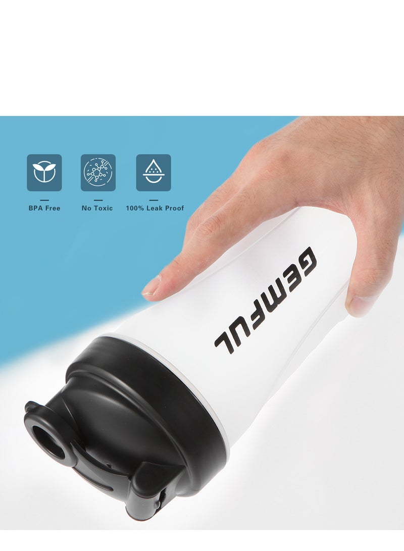 GEMFUL 750ml Protein Shaker Bottle - Leakproof Plastic Mixing Cup with Blending Ball, BPA-Free Gym Bottle for Workout & Whey (2-Pack, White) - Image 3