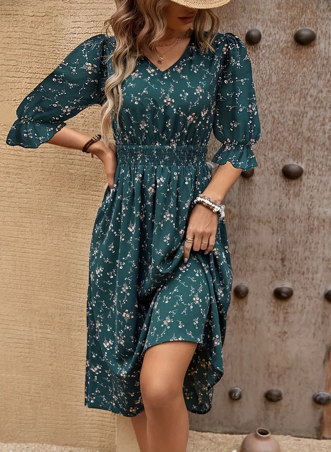 Take Two Floral Smocked Midi Dress