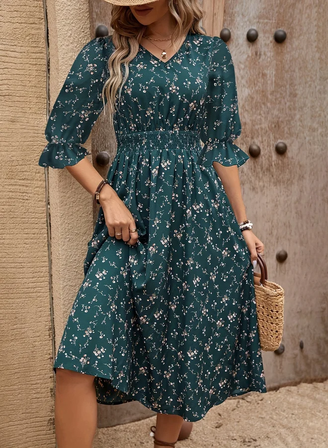 Take Two Floral Smocked Midi Dress