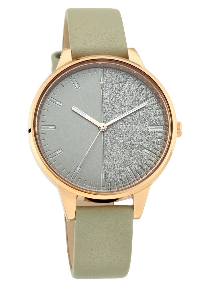 TITAN Titan Women's Precision Simplicity Watch: Green Gradient Dial with Leather Strap  - Image 1