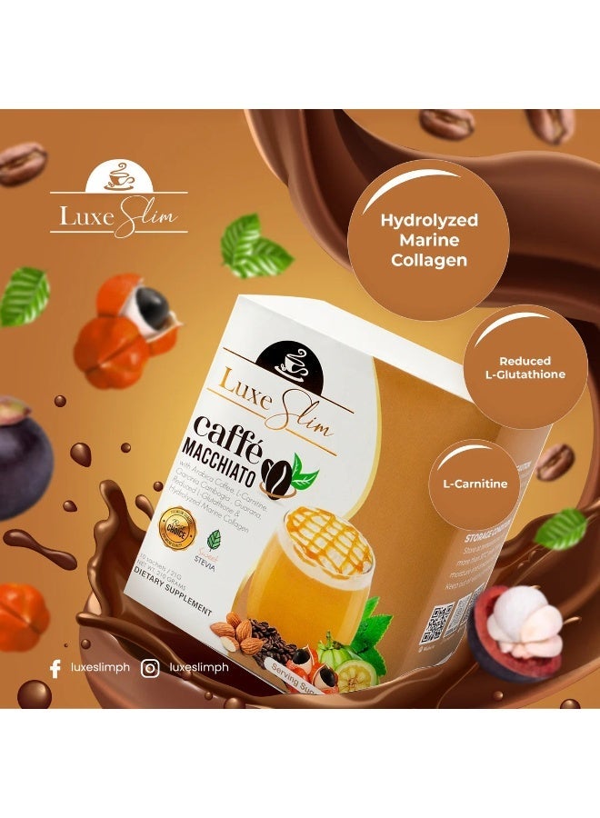 Luxe Slim Caffe Macchiato Coffee, 10 Sachets | Low-Calorie Slimming Coffee with Collagen & Glutathione | Appetite Suppressant & Antioxidant | 21g per Sachet - Image 3