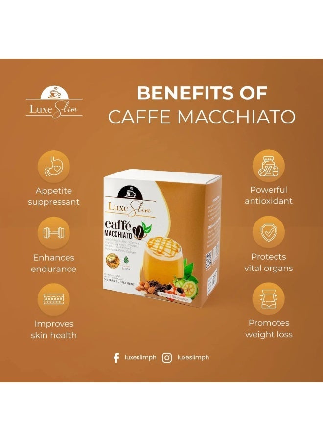 Luxe Slim Caffe Macchiato Coffee, 10 Sachets | Low-Calorie Slimming Coffee with Collagen & Glutathione | Appetite Suppressant & Antioxidant | 21g per Sachet - Image 4
