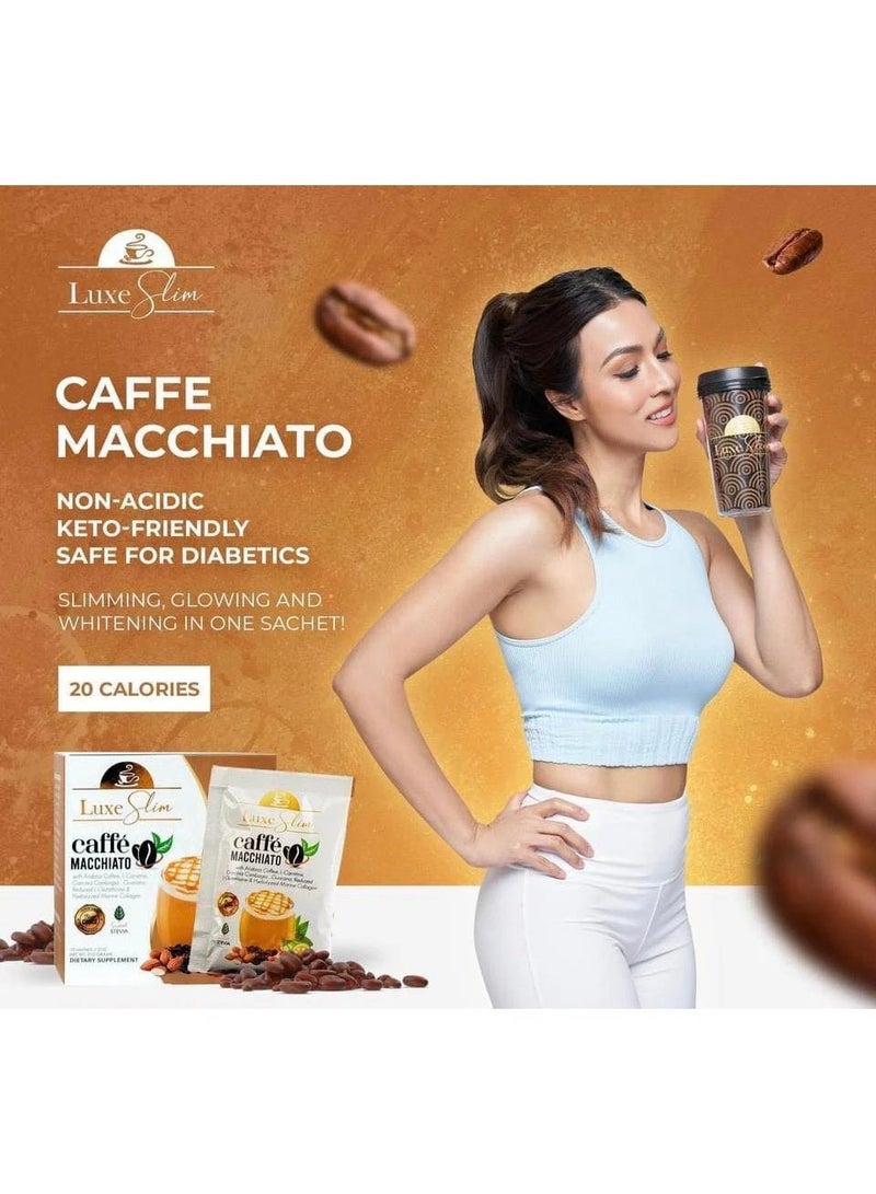 Luxe Slim Caffe Macchiato Coffee, 10 Sachets | Low-Calorie Slimming Coffee with Collagen & Glutathione | Appetite Suppressant & Antioxidant | 21g per Sachet - Image 5