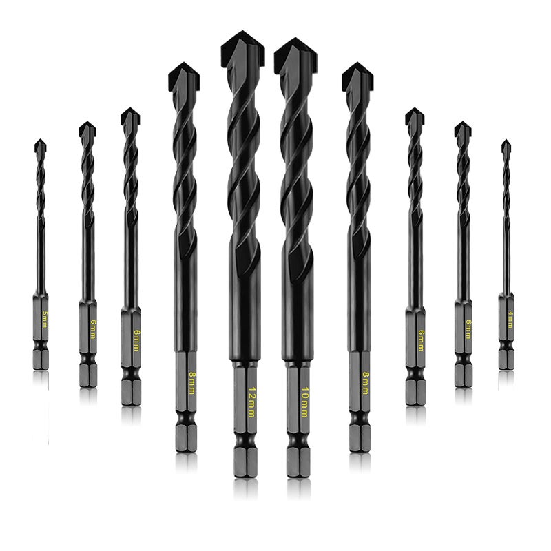 DKIBBITH 10-Piece Masonry Drill Bits Kit for Concrete, Stone, Carbide Drill Bit Set for Glass, Brick, Tile, Plastic, Ceramic and Wood Size 4 to 12 mm - Image 1