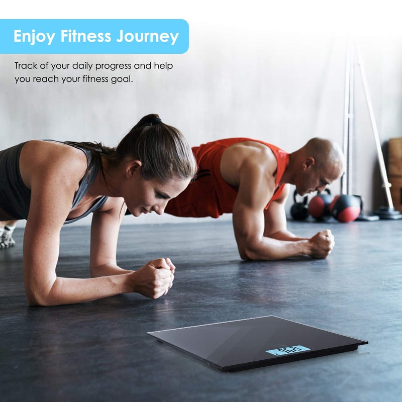HIMALY ميزان وزن الجسم الرقمي هيمالي قابل لإعادة الشحن عبر USB ميزان الحمام بتقنية StepOn شاشة عرض مضيئة ميزان وزن رقمي بسعة 400 رطل 180 كجم زجاج مقسى بسماكة 6 مم - Image 2