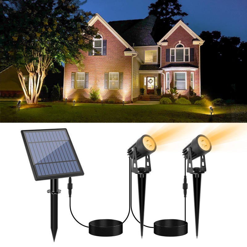APONUO Metal Solar Spot Lights Outdoor with 9.8ft Cable Solar Powered Landscape Lighting Low Voltage IP65 Waterproof Auto On/Off for Outside Garden Yard Landscape Pathway Garage-Warm White(2-in-1) - Image 1