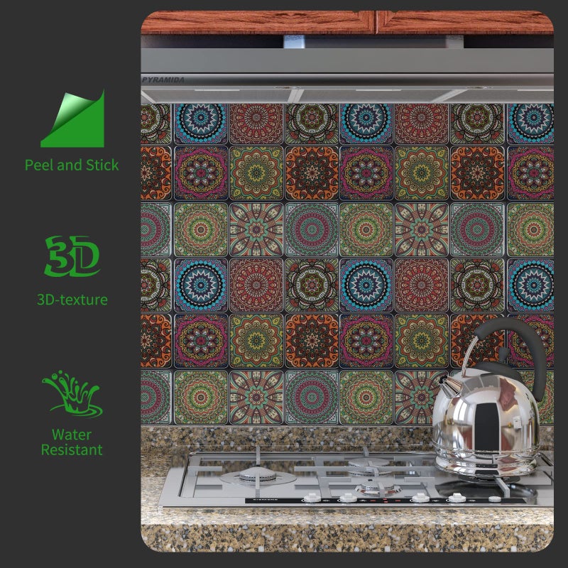LONGKING Peel and Stick Backsplash Tile Stickers, Colorful Moroccan Tile for Kitchen, Stick on Wall Tiles (10 Sheets) - Image 2
