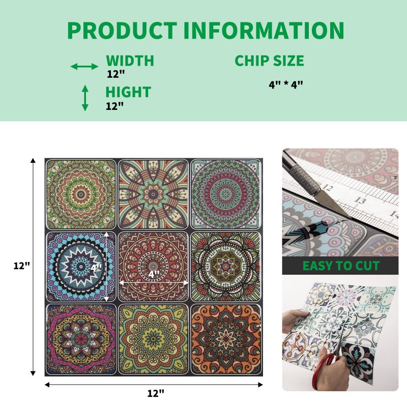 LONGKING Peel and Stick Backsplash Tile Stickers, Colorful Moroccan Tile for Kitchen, Stick on Wall Tiles (10 Sheets) - Image 5