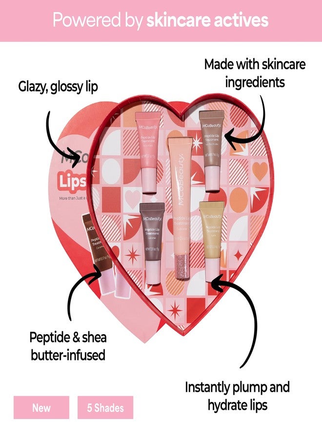 أم سي أو بيوتي مجموعة MCoBeauty Sweetheart للعناية بالشفاه بالببتيدات - مجموعة ملمع شفاه ومرطب وملون شفاه بالببتيدات - مجموعة هدايا Juicy Lip Glaze مع الببتيدات وزبدة الشيا للشفاه الجافة، برائحة حلوة، عناية بالشفاه خالية من القسوة - Image 3