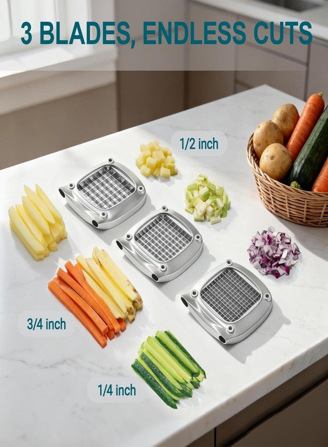 Sopito Professional Stainless Steel French Fry Cutter, 3 Blades (1/2", 3/8", 1/4") for Potatoes, Carrots, Apples, Commercial & Home Use - Image 3