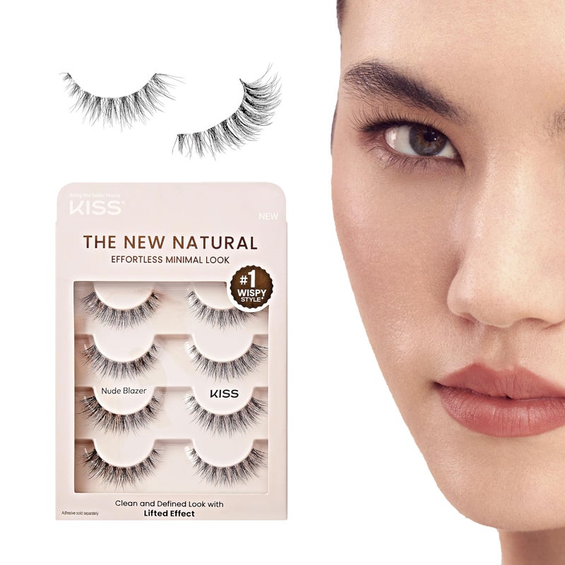 KISS KISS The New Natural, False Eyelashes, 'Pearl Earring', 12 mm, Includes 4 Pairs Of Lashes, Contact Lens Friendly, Easy to Apply, Reusable Strip Lashes
