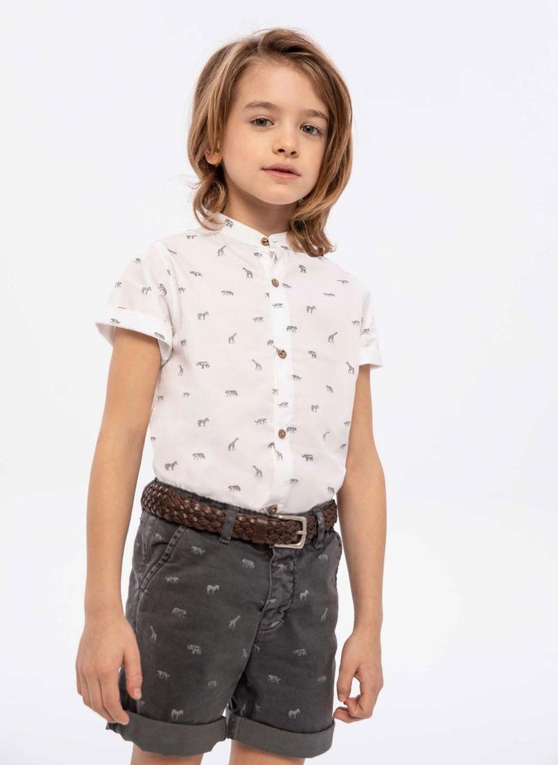 MINOTI Kids Boys Short Sleeve Shirt with Animal Print  - Image 4