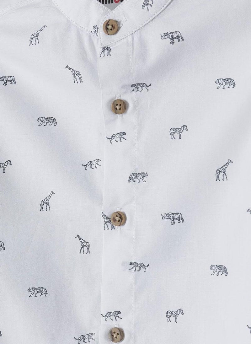 MINOTI Kids Boys Short Sleeve Shirt with Animal Print  - Image 3