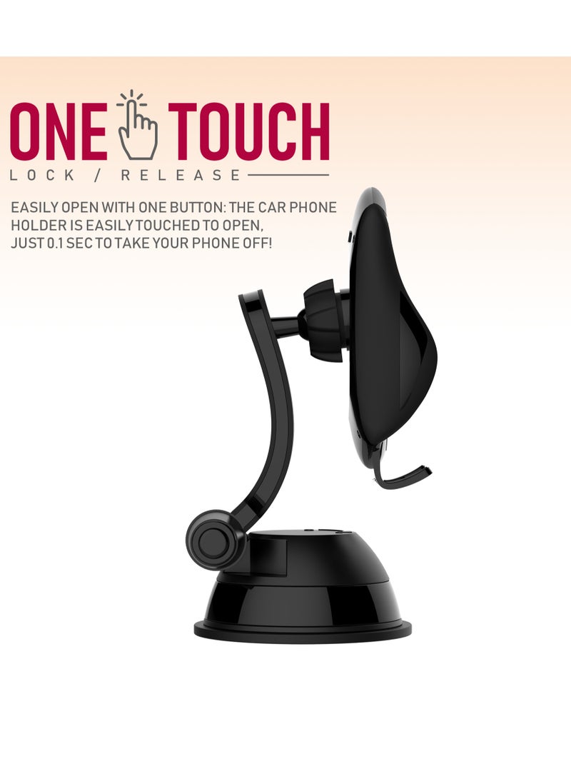 Moxedo حامل هاتف مكسيدو للسيارة للوحة القيادة والزجاج الأمامي دوران 360° أذرع جانبية قابلة للتمديد قفل وإفراج بلمسة واحدة متوافق مع جميع الهواتف الذكية - Image 2