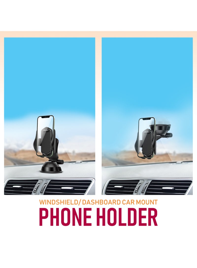 Moxedo حامل هاتف مكسيدو للسيارة للوحة القيادة والزجاج الأمامي دوران 360° أذرع جانبية قابلة للتمديد قفل وإفراج بلمسة واحدة متوافق مع جميع الهواتف الذكية - Image 5