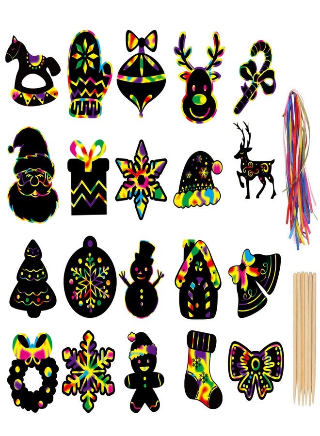 LOKIPA Christmas Scratch Paper Art Set, 80 Pieces Magic Rainbow Scratch Off Cards Ornaments for Kids Christmas - Image 1
